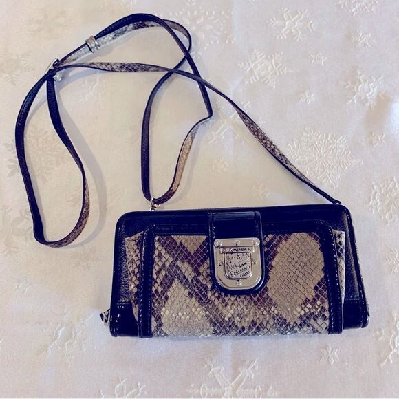 Brighton Handbags - Brighton Wallet Crossbody Handbag Smooth & Patent Leather Snakeskin Print